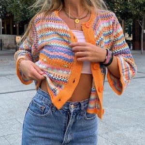 Womens cropped woven sweater multi colored